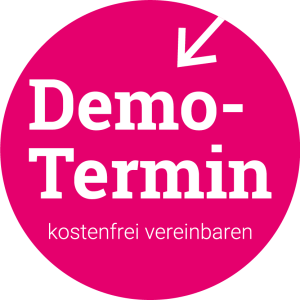 runder, pinker "Demo-Termin konstemfrei vereinbaren" Button mit Pfeil